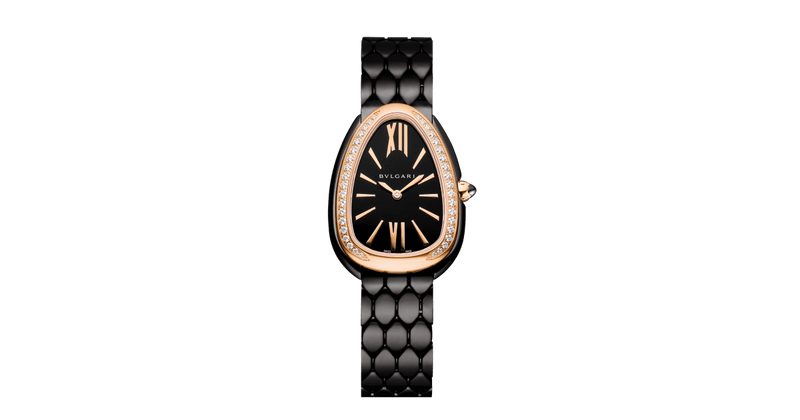 Bvlgari Serpenti Seduttori Diamonds Black Dial Black Steel Strap Watch for Women - SERPENTI103706