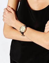 Michael Kors Sawyer Champagne Dial Black Leather Strap Watch for Women - MK2433 Buy Now By Michael Kors