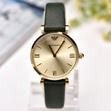 Emporio Armani Retro Champagne Beige Dial Green Leather Strap Watch For Women - AR1726 Buy Now By Emporio Armani