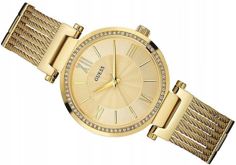 Shop Guess Soho Champagne Dial Stainless Steel Mesh Bracelet Watch For Women - W0638L2 in USA
