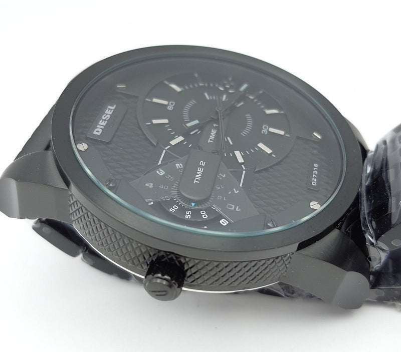 Diesel Mini Daddy Dual Time Black Dial Black Stainless Steel Strap Watch For Men - DZ7316 Buy Now By Diesel
