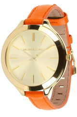 Shop Michael Kors Runway Quartz Gold Dial Orange Leather Strap Watch For Women - MK2275 in USA
