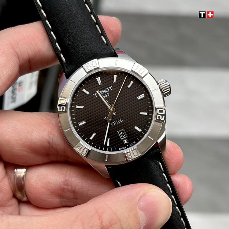 Tissot PR 100 Sport Quartz Chronograph Black Dial Black Leather Strap Watch For Men - T101.617.16.051.00 Buy Now By Tissot