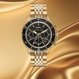 Michael Kors Bayville Chronograph Black Dial Gold Steel Strap Watch For Men - MK8726
