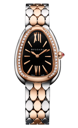 Bvlgari Serpenti Seduttori Diamonds Black Dial Two Tone Steel Strap Watch for Women - SERPENTI103450