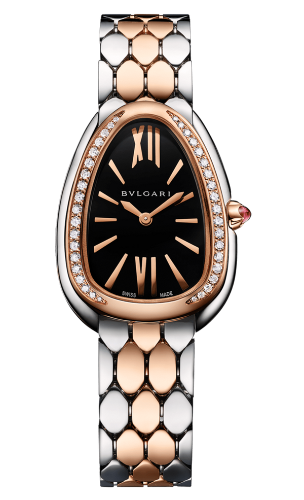 Bvlgari Serpenti Seduttori Diamonds Black Dial Two Tone Steel Strap Watch for Women - SERPENTI103450
