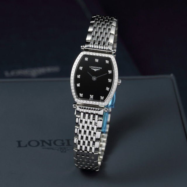 Shop Longines La Grande Classique de Longines Black Dial Silver Mesh Bracelet Watch for Women - L4.288.0.58.6 in USA