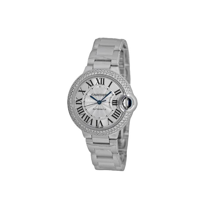 Shop Cartier Ballon Bleu De Cartier Diamonds Silver Dial Silver Steel Strap Watch for Women - WE902035 in USA