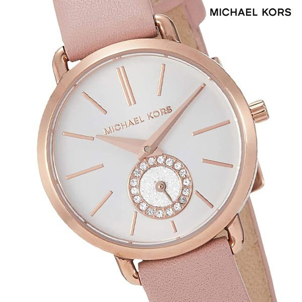Michael Kors Petite Portia Silver Dial Pink Rubber Strap Watch For Women - MK2735