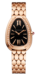 Bvlgari Serpenti Seduttori Diamonds Black Dial Rose Gold Steel Strap Watch for Women - SERPENTI103453