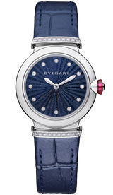 Bvlgari Lvcea Intarsio Aventurine Diamonds Blue Dial Blue Leather Strap Watch for Women - LVCEA103617