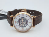 Emporio Armani Meccanico Skeleton Mother of Pearl Dial Brown Leather Strap Watch For Women - AR1993 Buy Now By Emporio Armani