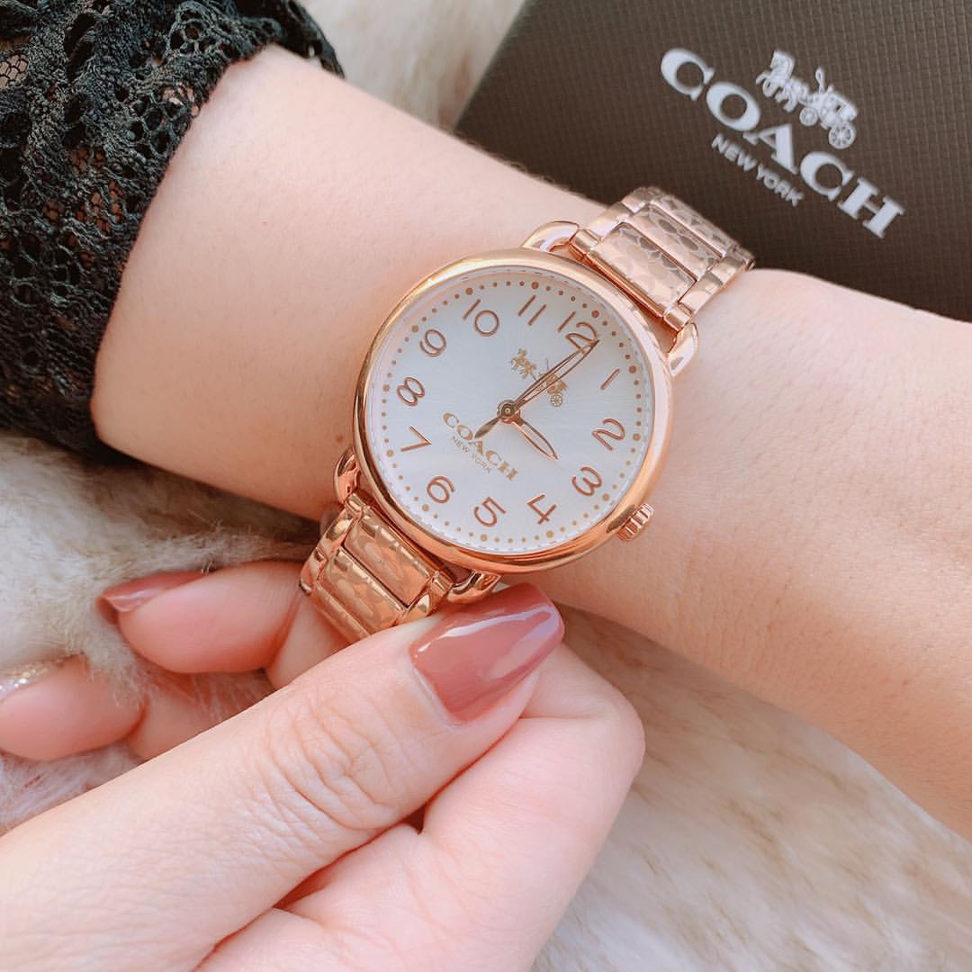 Coach Delancey White Dial Rose Gold Steel Strap Watch for Women - 14502497