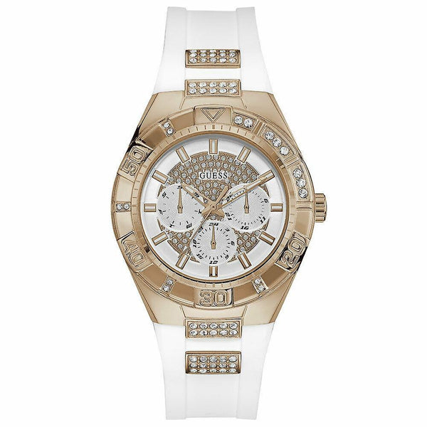 Guess Luna Diamonds White Dial White Rubber Strap Watch for Women - W0653L4 Buy Now By Guess