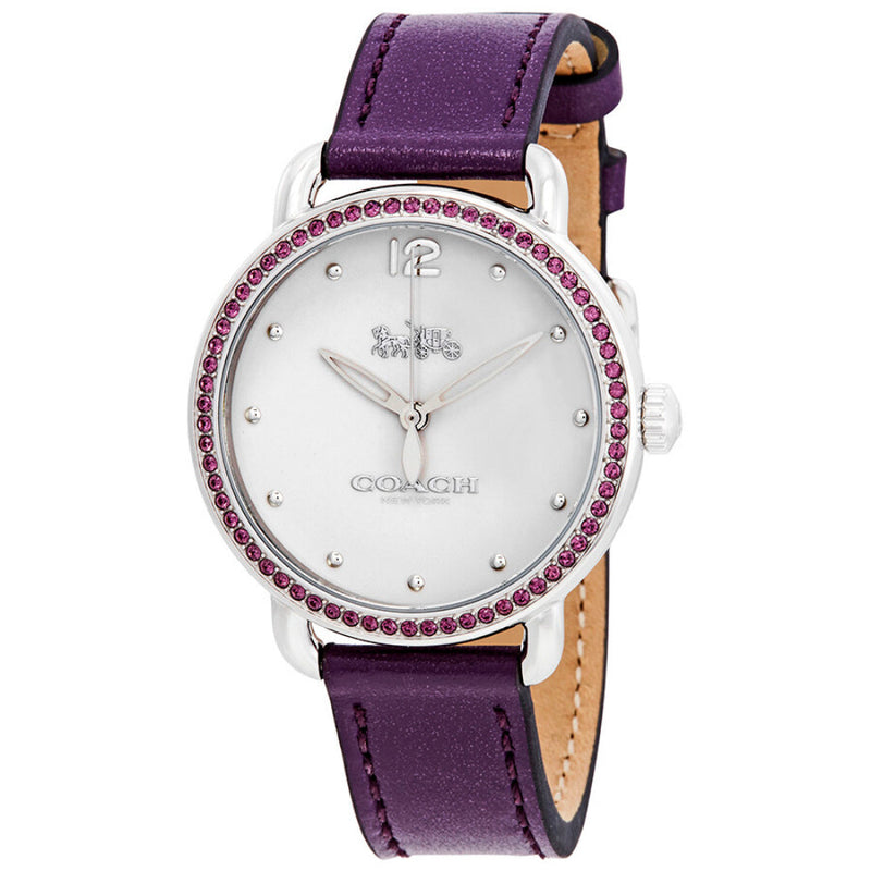 Coach Delancey White Dial Purple Leather Strap Watch for Women - 14502886