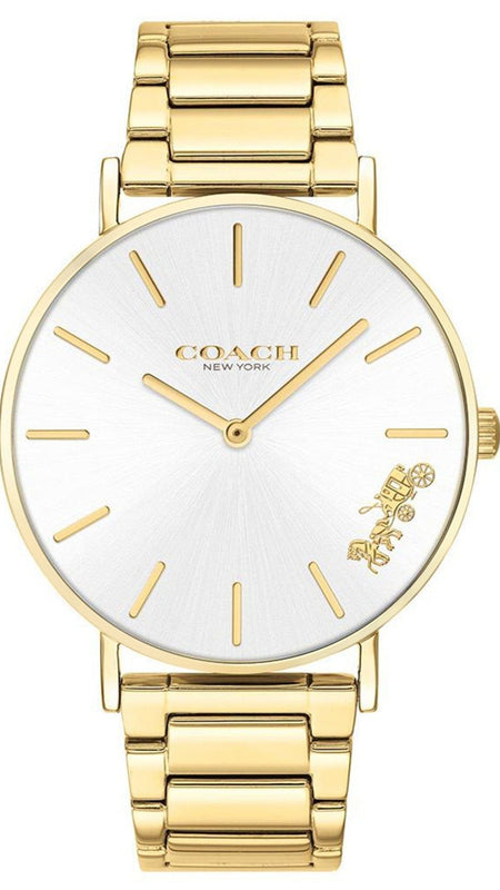Coach Perry White Dial Gold Steel Strap Watch for Women - 14503345