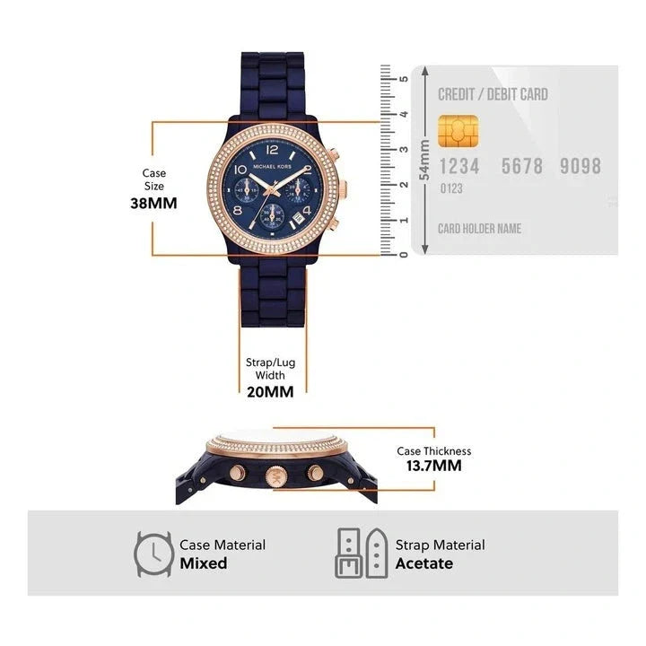 Michael Kors Runway Chronograph Blue Dial Blue Steel Strap Watch for Women - MK7423 Buy Now By Michael Kors