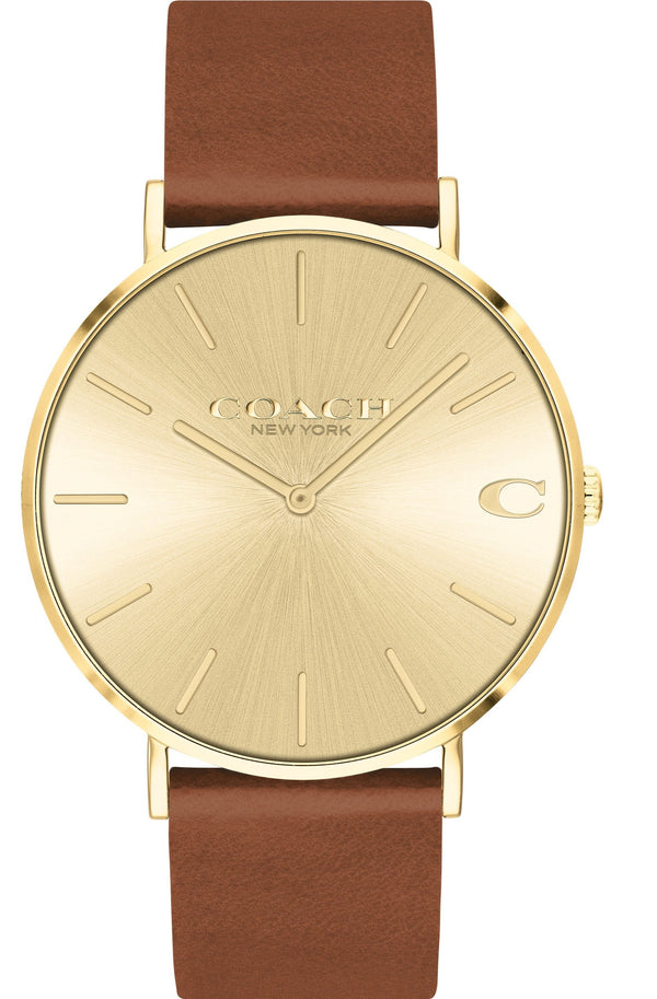Coach Charles Gold Dial Brown Leather Strap Watch for Women - 14602433 Buy Now By Coach