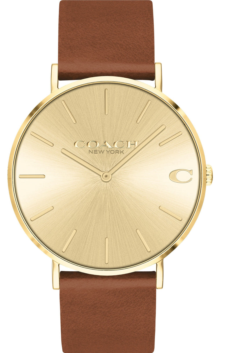 Coach Charles Gold Dial Brown Leather Strap Watch for Women - 14602433 Buy Now By Coach