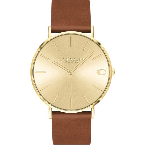 Coach Charles Gold Dial Brown Leather Strap Watch for Women - 14602433 Buy Now By Coach