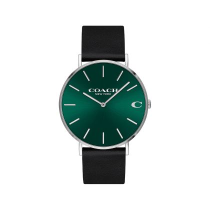 Coach Charles Green Dial Black Leather Strap Watch for Men - 14602436 Buy Now By Coach