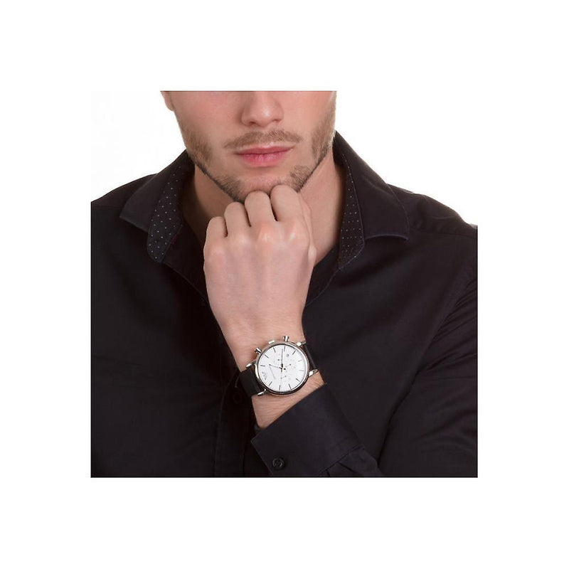 Emporio Armani Classic Quartz Chronograph White Dial Black Leather Strap Watch For Men - AR1807 Buy Now By Emporio Armani