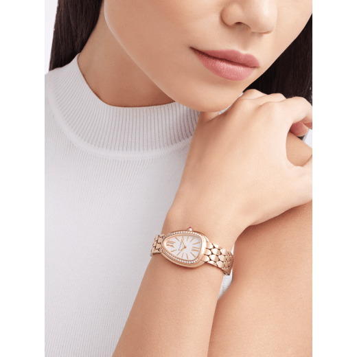 Bvlgari Serpenti Seduttori Diamonds Silver Dial Rose Gold Steel Strap Watch for Women - SERPENTI103146