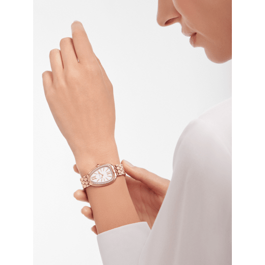 Bvlgari Serpenti Seduttori Diamonds Silver Dial Rose Gold Steel Strap Watch for Women - SERPENTI103146