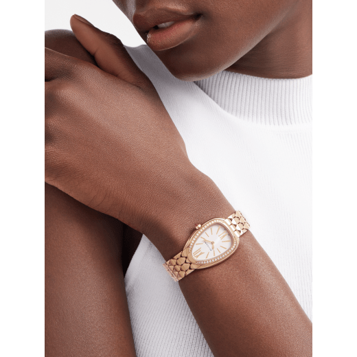 Bvlgari Serpenti Seduttori Diamonds Silver Dial Rose Gold Steel Strap Watch for Women - SERPENTI103146