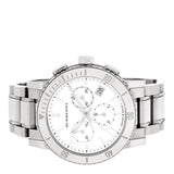 Shop Burberry City Chronograph White Dial Silver Steel Strap Watch For Women - BU9700 in USA