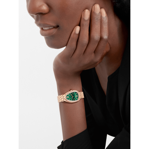 Bvlgari Serpenti Seduttori Diamonds Green Dial Rose Gold Steel Strap Watch for Women - SERPENTI103273