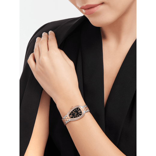 Bvlgari Serpenti Seduttori Diamonds Black Dial Two Tone Steel Strap Watch for Women - SERPENTI103450