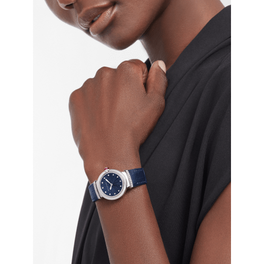 Bvlgari Lvcea Intarsio Aventurine Diamonds Blue Dial Blue Leather Strap Watch for Women - LVCEA103617