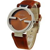 Gucci Interlocking G Brown Dial Brown Leather Strap Watch For Women - YA133319