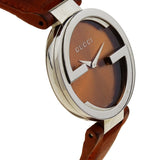 Shop Gucci Interlocking G Quartz Orange Dial Orange Leather Strap Watch For Women - YA133316 in USA