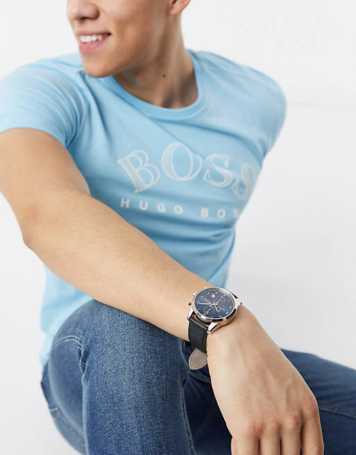 Hugo Boss Skymaster Chronograph Blue Dial Black Leather Strap Watch for Men - 1513783 Buy Now By Hugo Boss