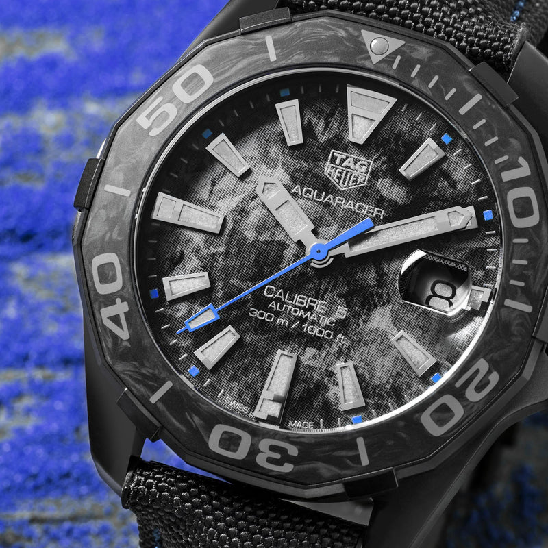 Tag Heuer Aquaracer Calibre 5 Black Nylon Strap Carbon Dial Watch for Men - WBD218C.FC6447 Buy Now By Tag Heuer