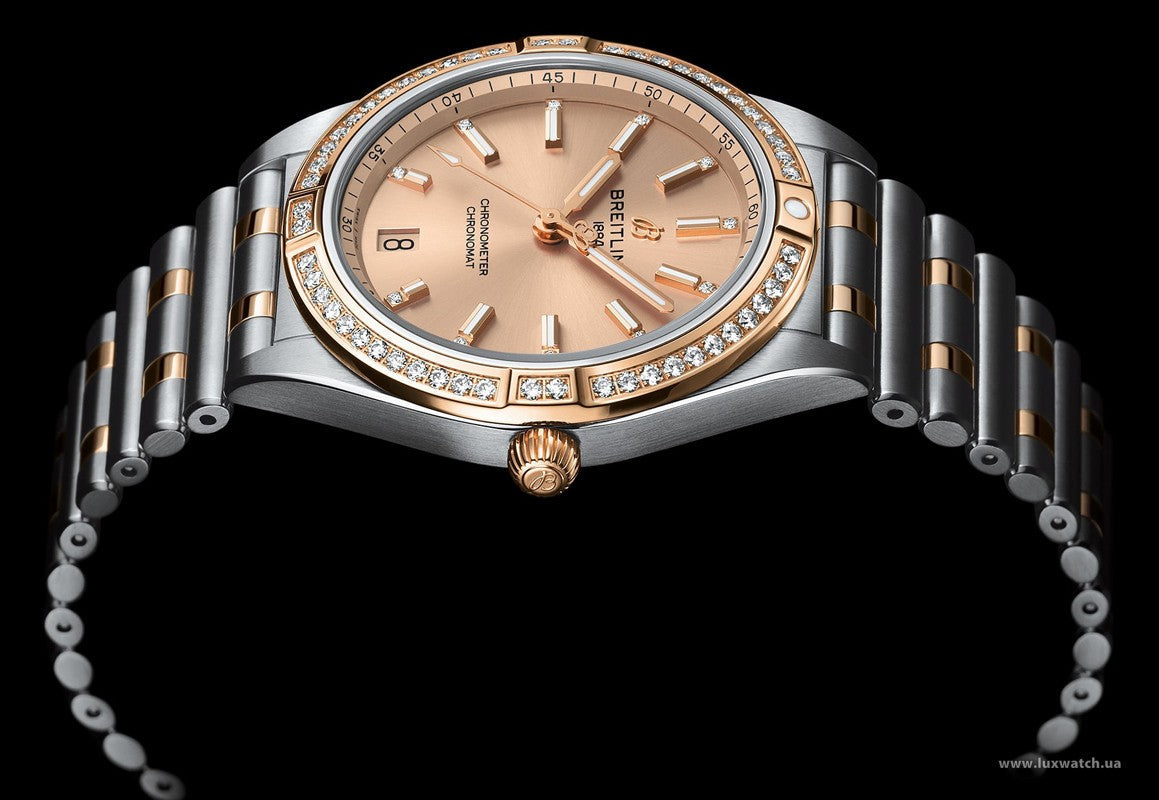 Breitling Chronomat Automatic 36 Diamonds Brown Dial Two Tone Steel Strap Watch for Women - U10380591K1U1