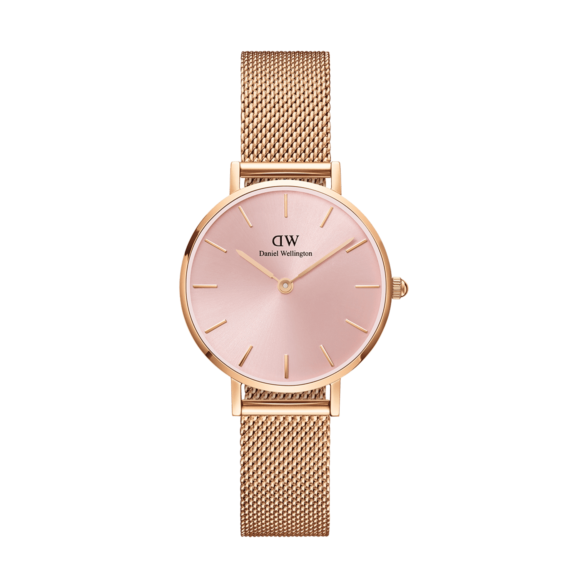 Daniel Wellington Petite Melrose Pink Dial Rose Gold Mesh Strap Watch For Women - DW00100368