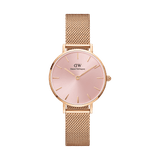 Daniel Wellington Petite Melrose Pink Dial Rose Gold Mesh Strap Watch For Women - DW00100367