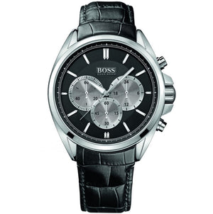 Hugo Boss Driver Chronograph Black Dial Black Leather Strap Watch for Men - 1512879