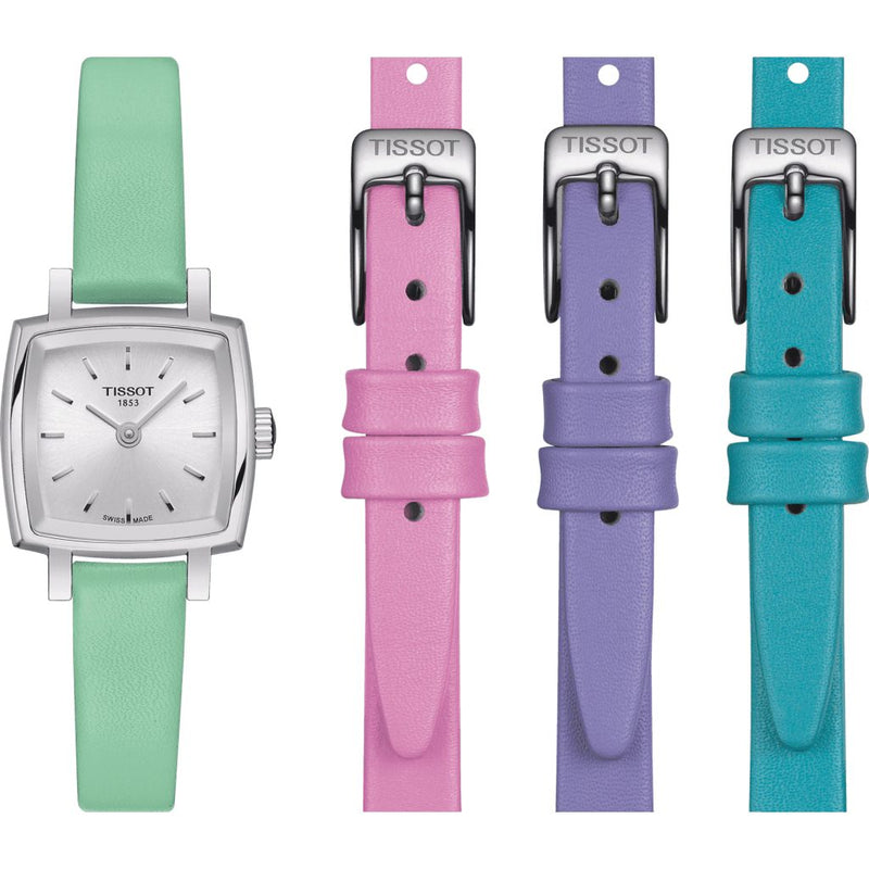 Tissot T Lady Lovely Square Silver Dial Light Green Leather Strap Watch for Women - T058.109.16.031.01 Buy Now By Tissot