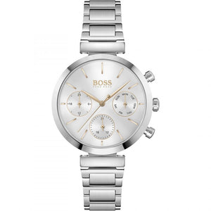 Hugo Boss Flawless Chronograph Silver Dial Silver Steel Strap Watch for Women - 1502530