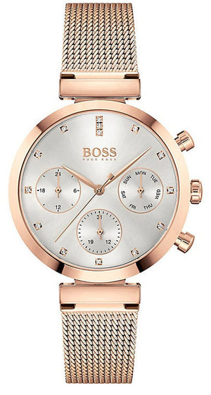 Hugo Boss Flawless Chronograph Silver Dial Gold Mesh Bracelet Watch for Women - 1502553