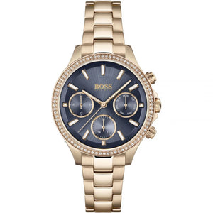 Hugo Boss Hera Chronograph Blue Dial Gold Steel Strap Watch for Women - 1502566