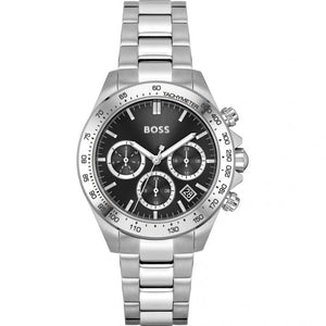 Hugo Boss Novia Chronograph Black Dial Silver Steel Strap Watch for Women - 1502614