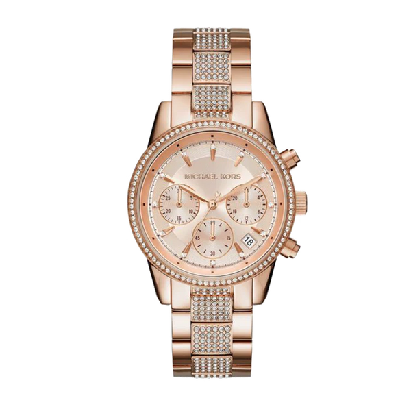 Michael Kors Ritz Chronograph Rose Gold Dial Rose Gold Steel Strap Watch For Women - MK6485 Buy Now By Michael Kors