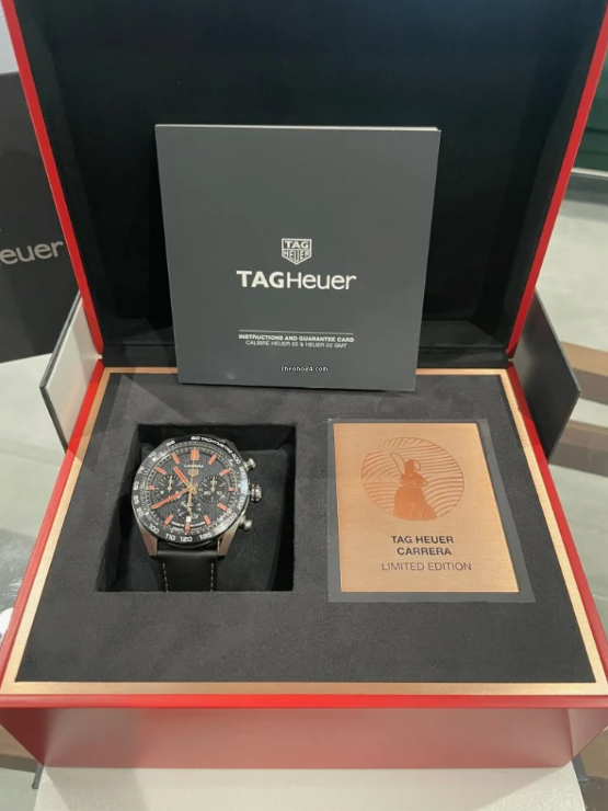 Tag Heuer Carrera Year of The Rabbit Automatic Chronograph Black Dial Black Leather Strap Watch for Men - CBN2A1L.FC6521 Buy Now By Tag Heuer