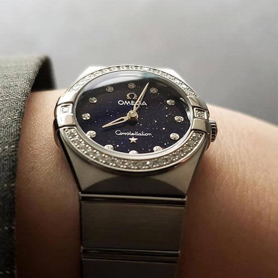 Shop Omega Constellation Manhattan Quartz Diamonds Blue Dial Silver Steel Strap Watch for Women - 131.15.25.60.53.001 in USA