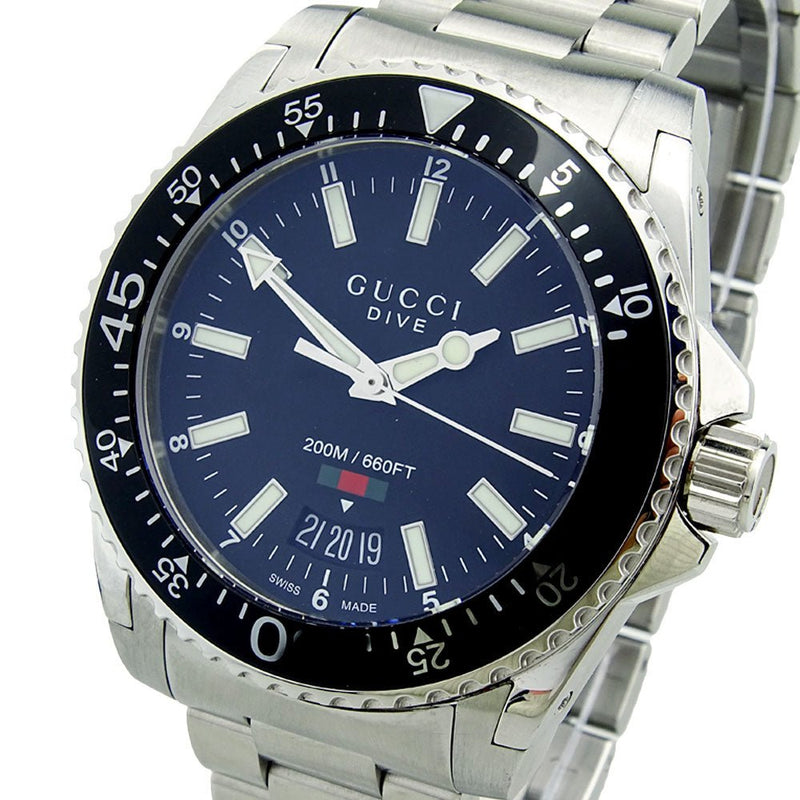 Shop Gucci Dive Quartz Black Dial Silver Steel Strap Watch For Men - YA136301 in USA